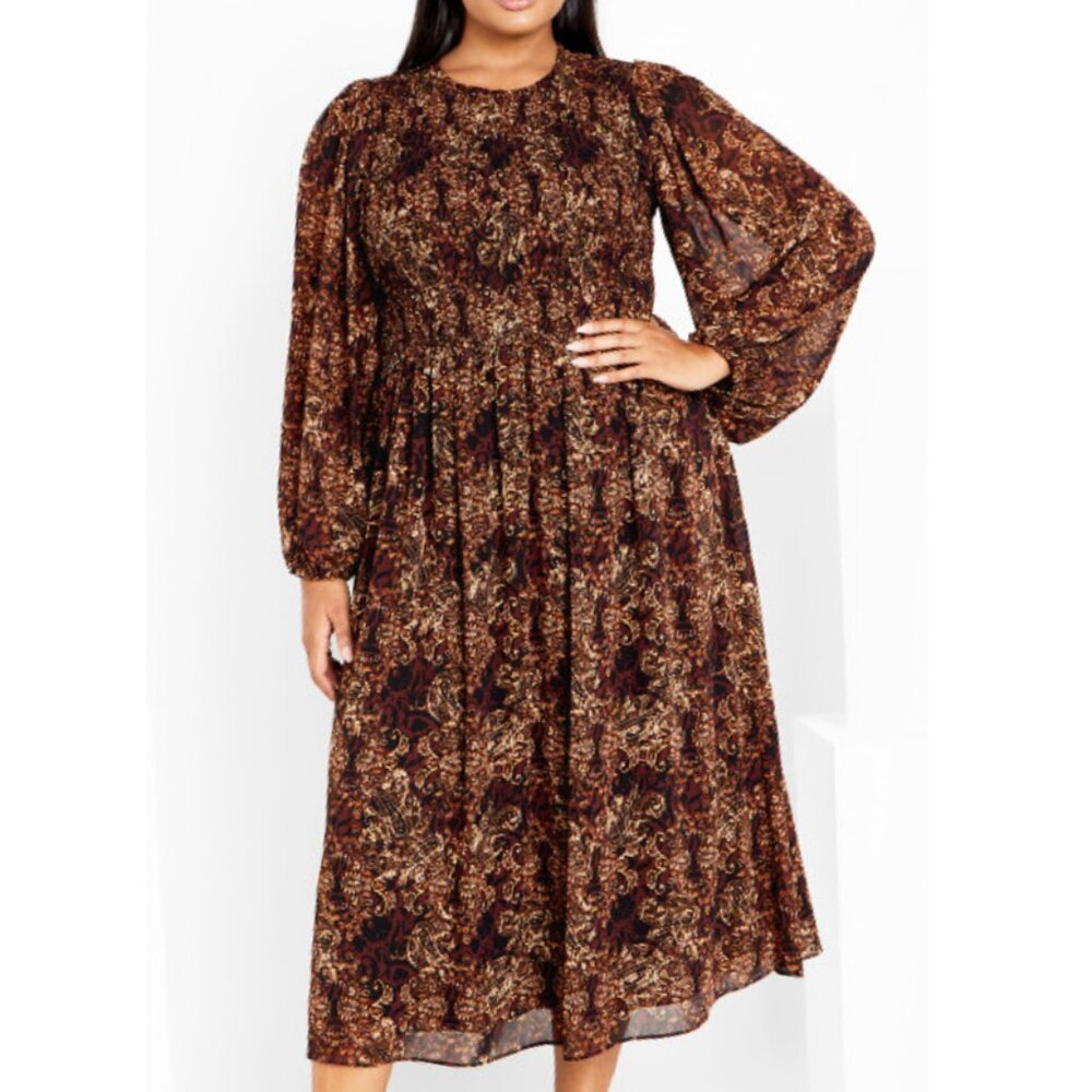 NWT City Chic Smocked Top Long Sleeve Maxi Dress 20